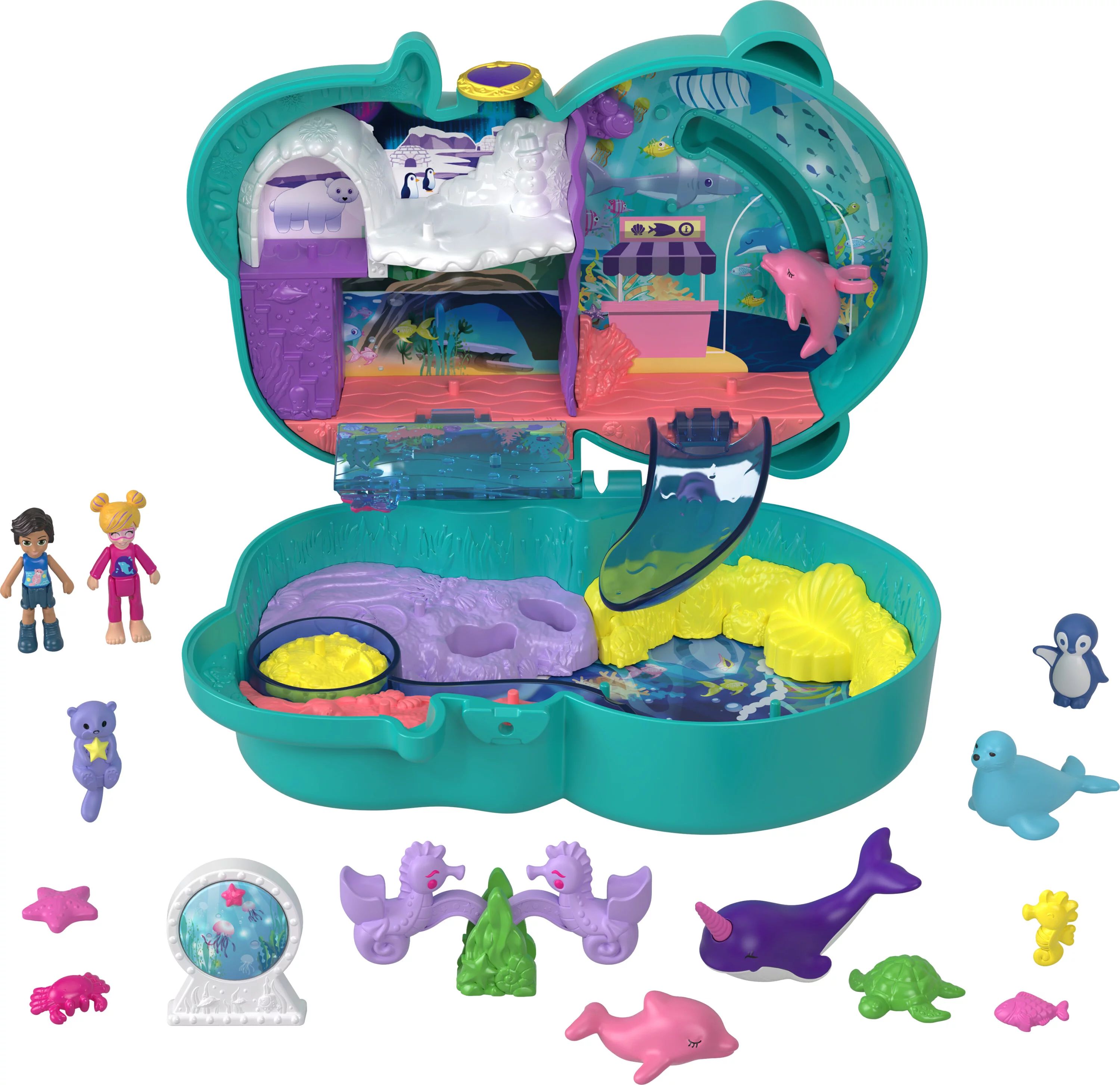 Polly Pocket Otter Aquarium Compact, 2 Micro Dolls, 5 Reveals, 12 Accessories, Pop & Swap Feature... | Walmart (US)