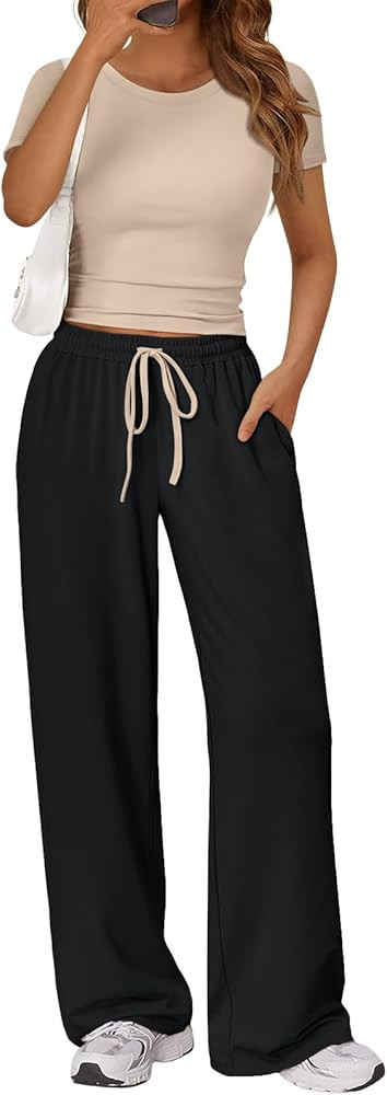 Trendy Queen 2 Piece Matching Summer Lounge Set Womens Side Ruching Top Wide Leg Pants Sets with ... | Amazon (US)
