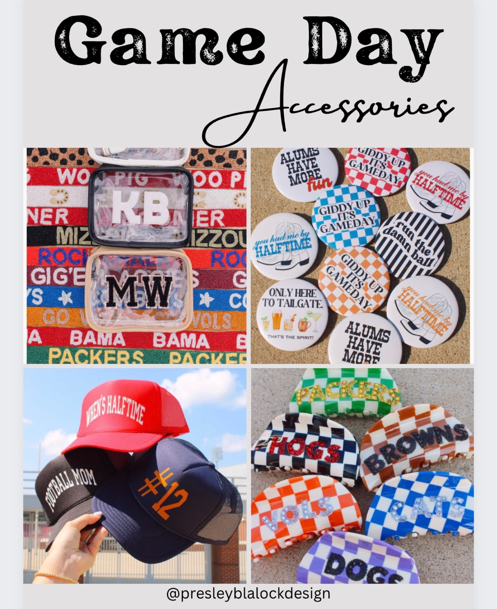 Game Day Accessories / Game Day / Football / Stadium Bag / Clear Crossbody Purse / Game Day Hat / Trucker Hat / Custom Accessories / Kenz Kustomz / Alumni / Bag Strap / Hair Clip / College Team / NFL 

#LTKfindsunder50 #LTKU #LTKSeasonal