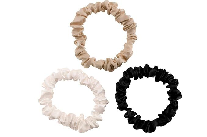 Celestial Silk Mulberry Silk Scrunchies for Hair (Small, Ivory, Black, Taupe) | Amazon (US)