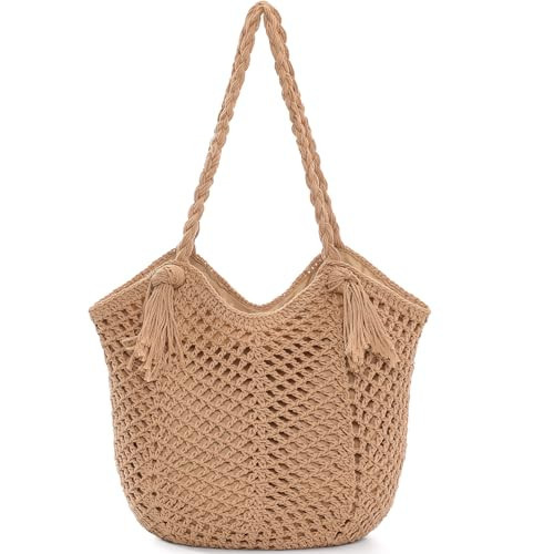 Pleneal Crochet Beach Bags for Women, Summer Beach Tote Bag, Soft Woven Shoulder Bags for Vacation | Amazon (US)