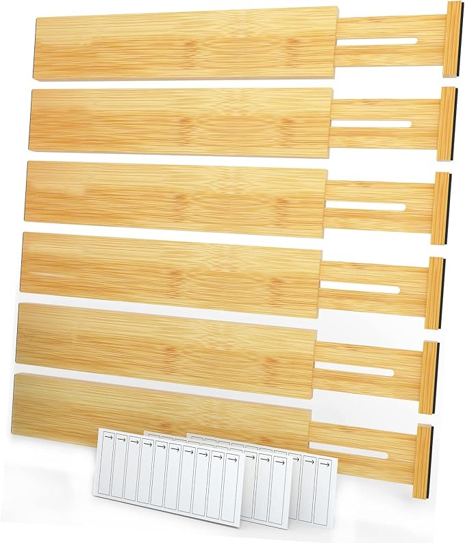 SpaceAid Bamboo Drawer Dividers with Labels, Kitchen Adjustable Drawer Organizers, Expandable Org... | Amazon (US)