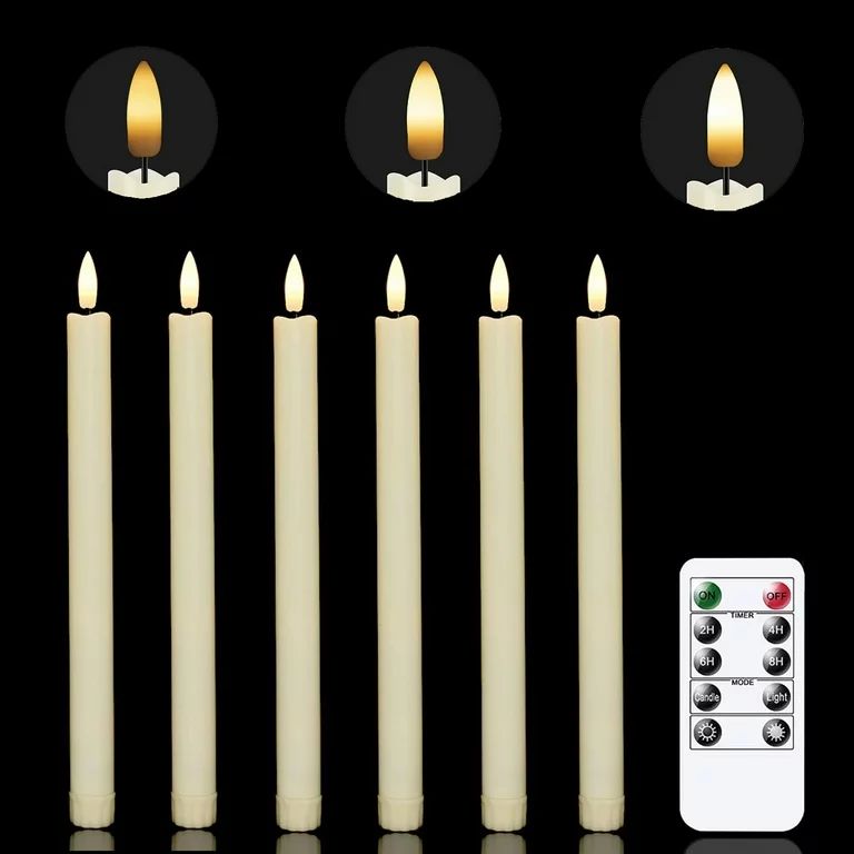 Chamvis Flickering Ivory Flameless LED Battery Operated Taper Plastic Candles 3D Wick Lights 6PK ... | Walmart (US)