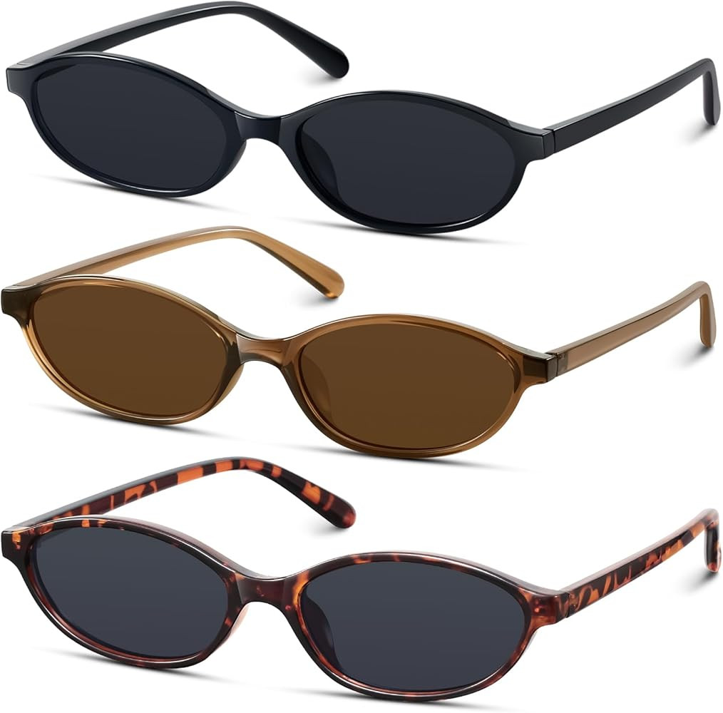 KUGUAOK Retro Oval Sunglasses for Women 90s Design Small Cat Eye Sun Glasses UV Protection Y2k Tr... | Amazon (US)