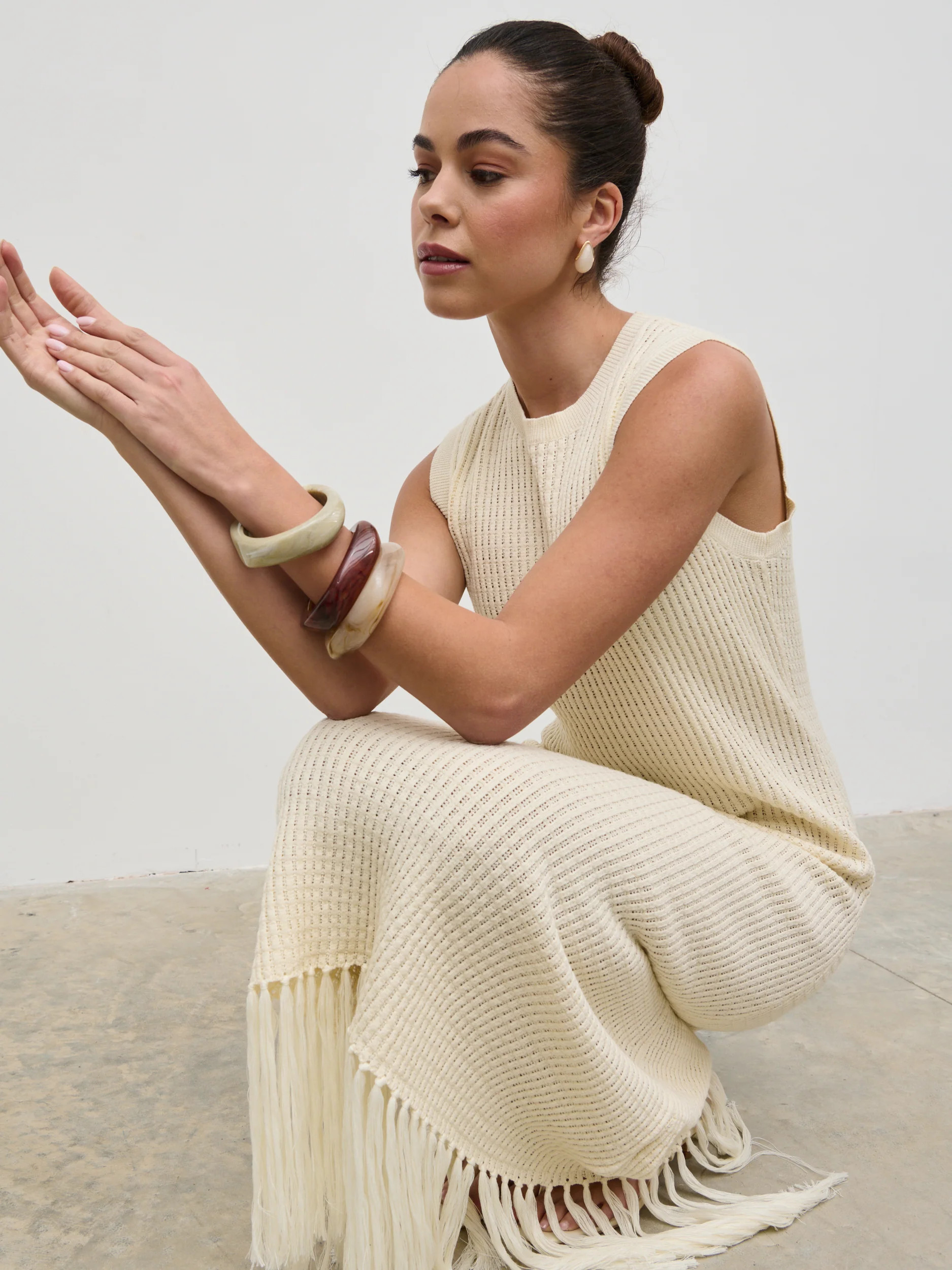 Asha Rustic Fringed Knit Midaxi Dress | Pretty Lavish (UK)