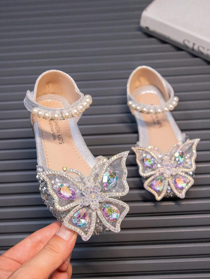 1pair Silver Girls Baby Flat Shoes, Rhinestone Decor Closed Toe Princess Shoes For Spring And Aut... | SHEIN