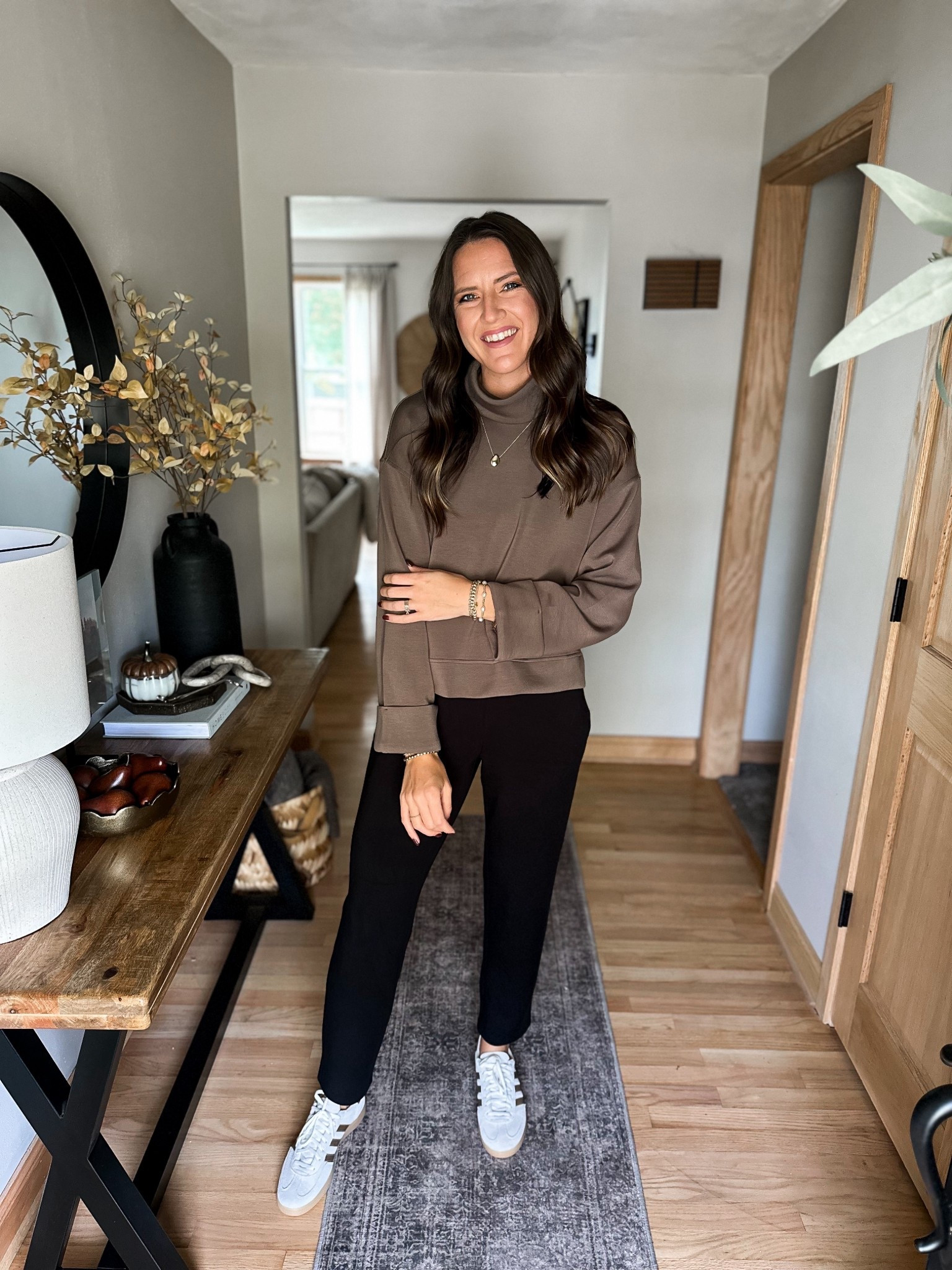 This sweatshirt is a new favorite! Use code REBECCAXSPANX for 15% off + free shipping. 

Sweatshirt -medium 
Pants -small 