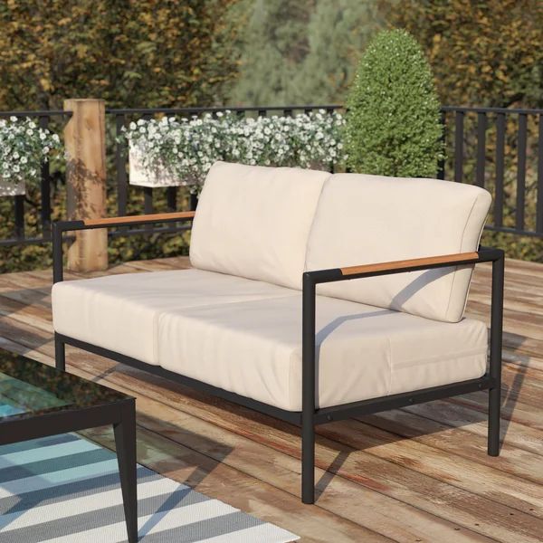 Annegriet Aluminum Frame Loveseat with Teak Arm Accents and Plush Cushions | Wayfair North America