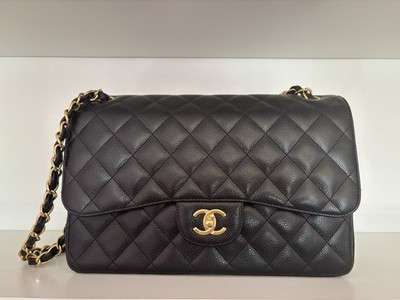 Chanel Jumbo Classic Double Flap Bag Caviar Leather With Gold Hardware | eBay UK