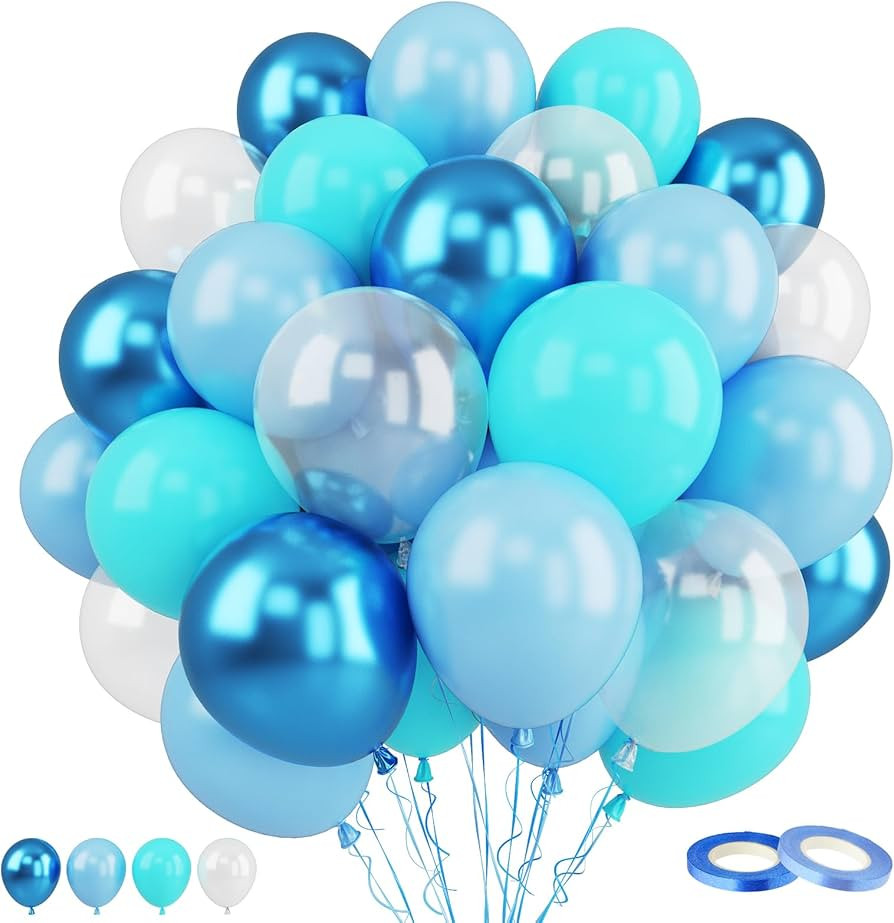 Funhot Teal Blue Balloons Set, 60PCS Turquoise Blue Balloons, 12Inch Pastel Blue Pearl White Late... | Amazon (US)