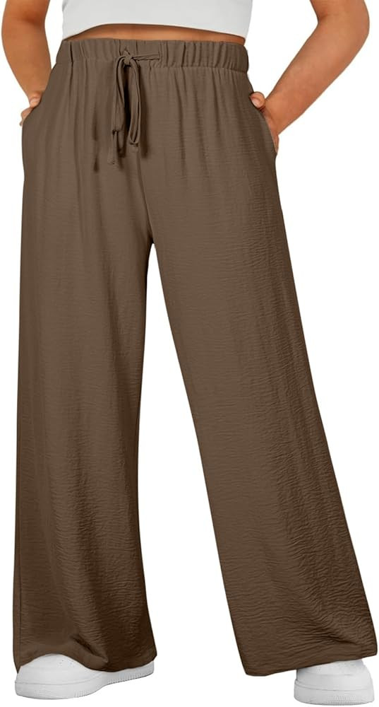 Eytino Womens Plus Size Pants Summer Elastic High Waist Drawstring Casual Loose Wide Leg Trousers... | Amazon (US)