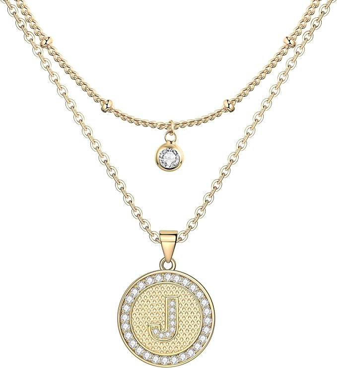 JENDEAR Layered Initial Necklaces for Women, 14K Gold Plated Dainty Layering Chain Necklace Cute ... | Amazon (US)