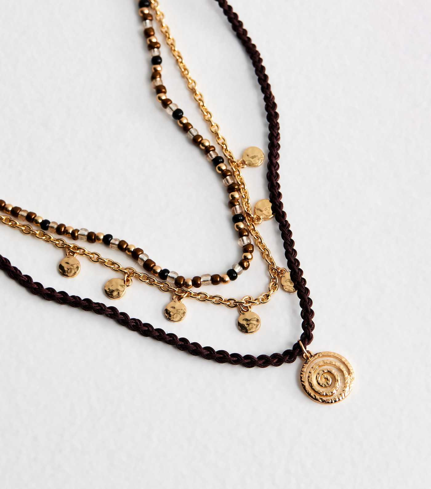 Gold Tone Layered Necklace with Swirl Charm | New Look | New Look (UK)
