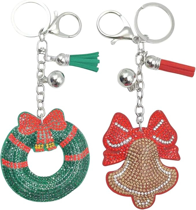 Christmas Theme Rhinestone Keychain Bling Bag Charm Set for Wallet Backpack Bag Charm | Amazon (US)
