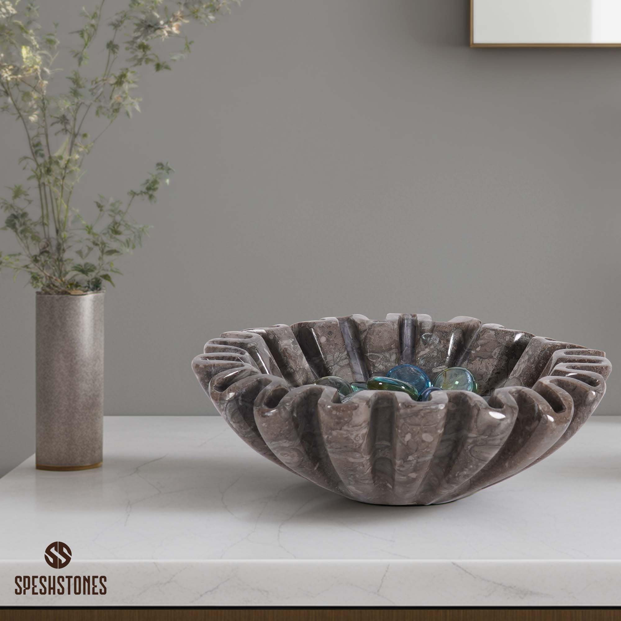 Marble Ruffle Bowl 6 Inch Oceanic Handmade Stone Bowls for Entryway, Coffee Table Centerpiece, Vi... | Amazon (US)