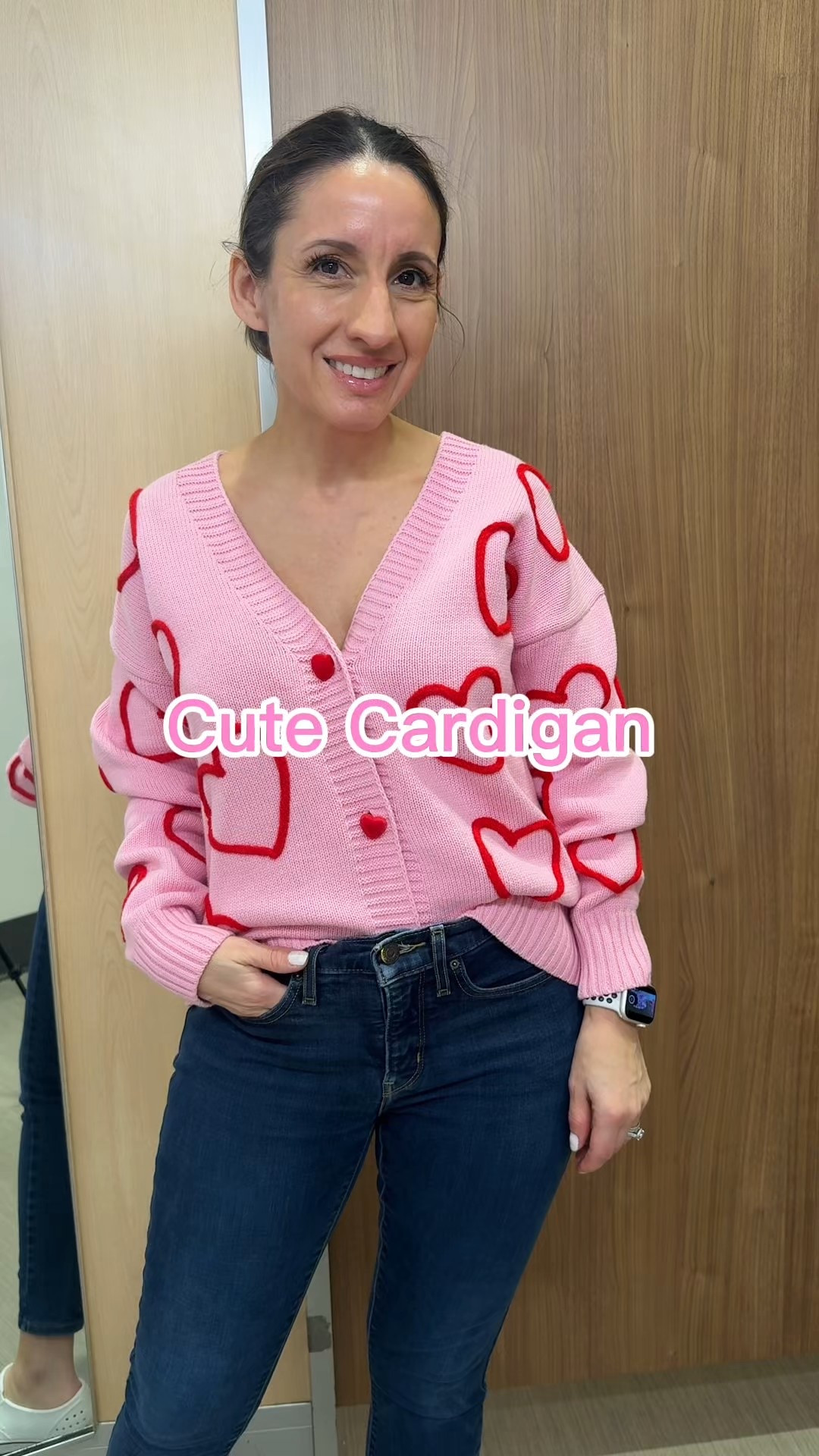 Cute cardigan with hearts ♥️ on it. 
Pink cardigan with red hearts. 
This cardigan runs tts. Love the fit. 
Valentine’s Day cute sweater/cardigan. 
Girly hearts cardigan. 

#LTKOver40 #LTKFindsUnder100 #LTKPetite