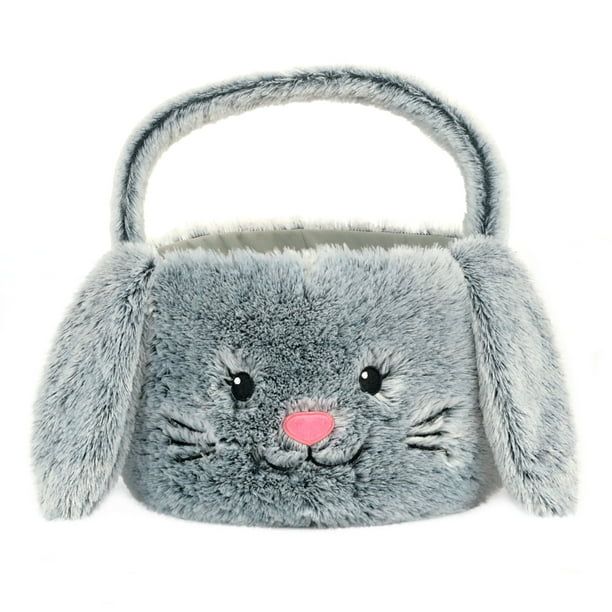 Way To Celebrate Plush Jumbo Bunny Easter Basket-Gray | Walmart (US)