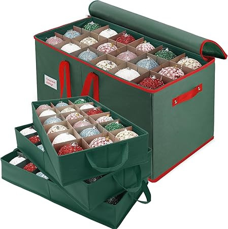 Christmas Ornament Storage Box, Stores Up to 54-4" Ornaments, 3 Individual Trays, Adjustable Divi... | Amazon (US)