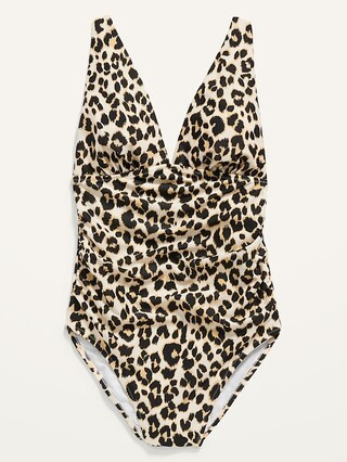 Ruched Deep V-Neck One-Piece Swimsuit for Women | Old Navy (US)