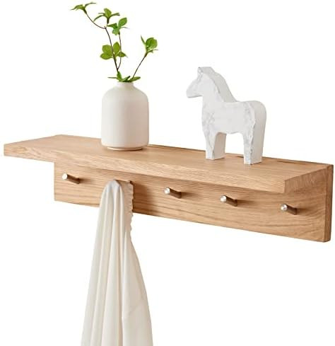 Coat Rack Shelf Wall Mounted Oak Wood Entryway Shelf with 5 Hooks Wall Coat Hook Rack with Floati... | Amazon (US)