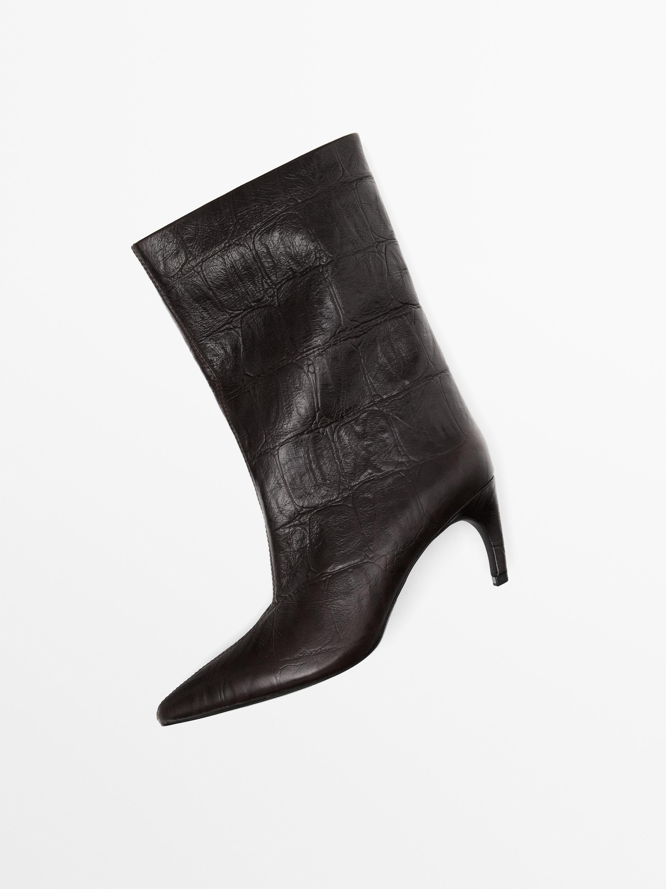 Embossed leather high-heel ankle boots | Massimo Dutti UK