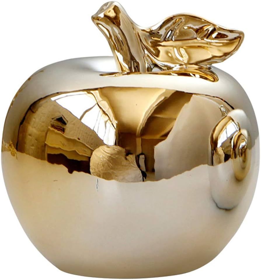 VOSAREA Apple Shaped Ceramics Porcelain Apple Statue Ornament Creative Desktop Decor Chic (Gold) | Amazon (US)