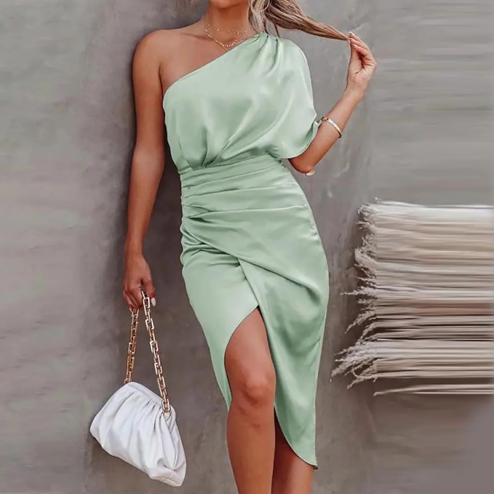Jerdar Summer Dresses for Women Fashion Summer Elegant Sexy One Shoulder Irregular Dress Solid Co... | Walmart (US)