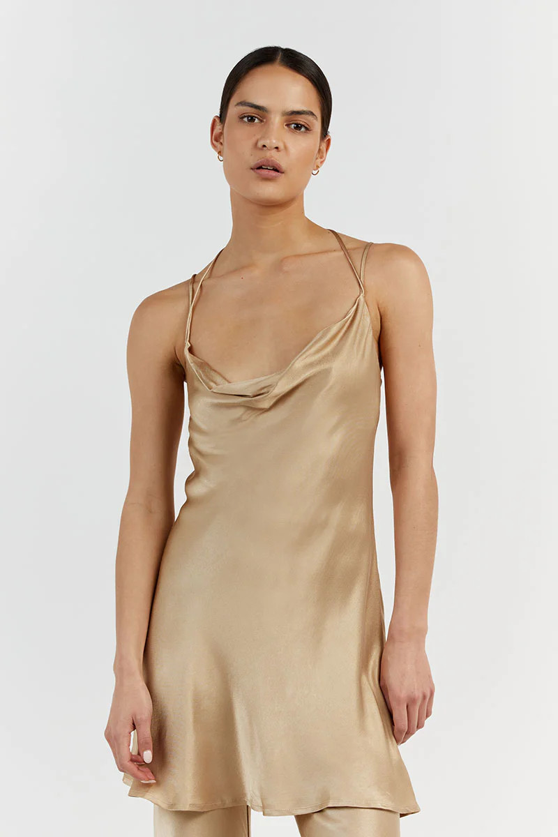 CHARLI GOLD SATIN MULTI STRAP TUNIC | DISSH