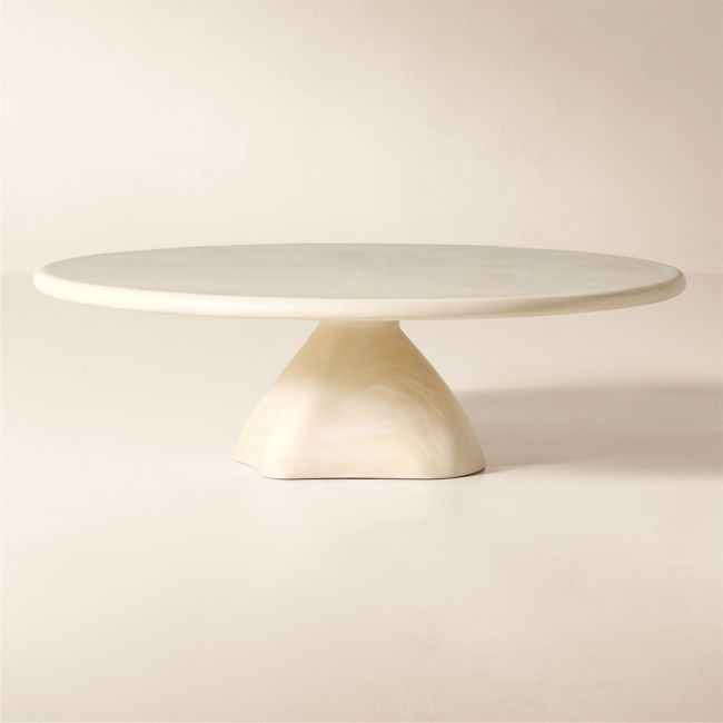 Espira 50"" Round Cream Marbled Resin Coffee Table | CB2