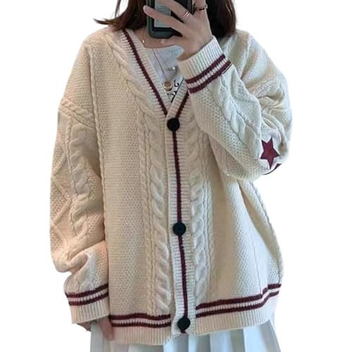 Women's Cardigan Star Embroidery Knit Open Front Cardigan V Neck Long Sleeve Oversized Button Sweater Coat Outwear (Red,M,Medium) | Amazon (US)