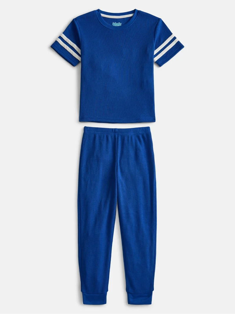 Wonder Nation Boys Waffle Knit Short Sleeve Top and Pants Pajama Set, 2 Piece, Sizes 4-18 | Walmart (US)