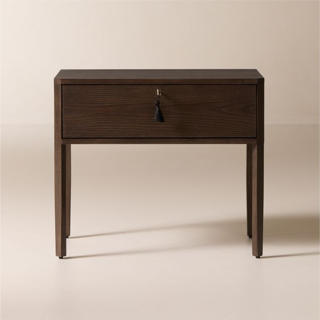 Fillmore 28"" Dark Ash Wood Nightstand with Drawer | CB2