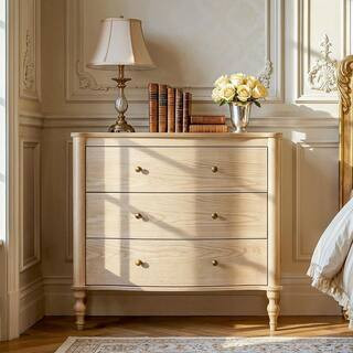 Natural Wood 3 Drawer 32.8 in. Wide Chest of Drawers with Solid Wood Legs, Curved Drawer, Modern ... | The Home Depot