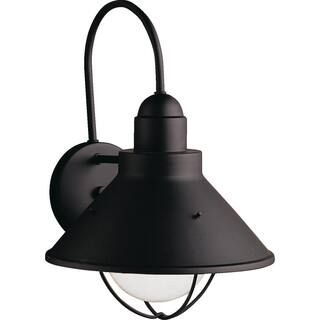 KICHLER Seaside 14.25 in. 1-Light Black Outdoor Wall Mount Sconce 9023BK - The Home Depot | The Home Depot