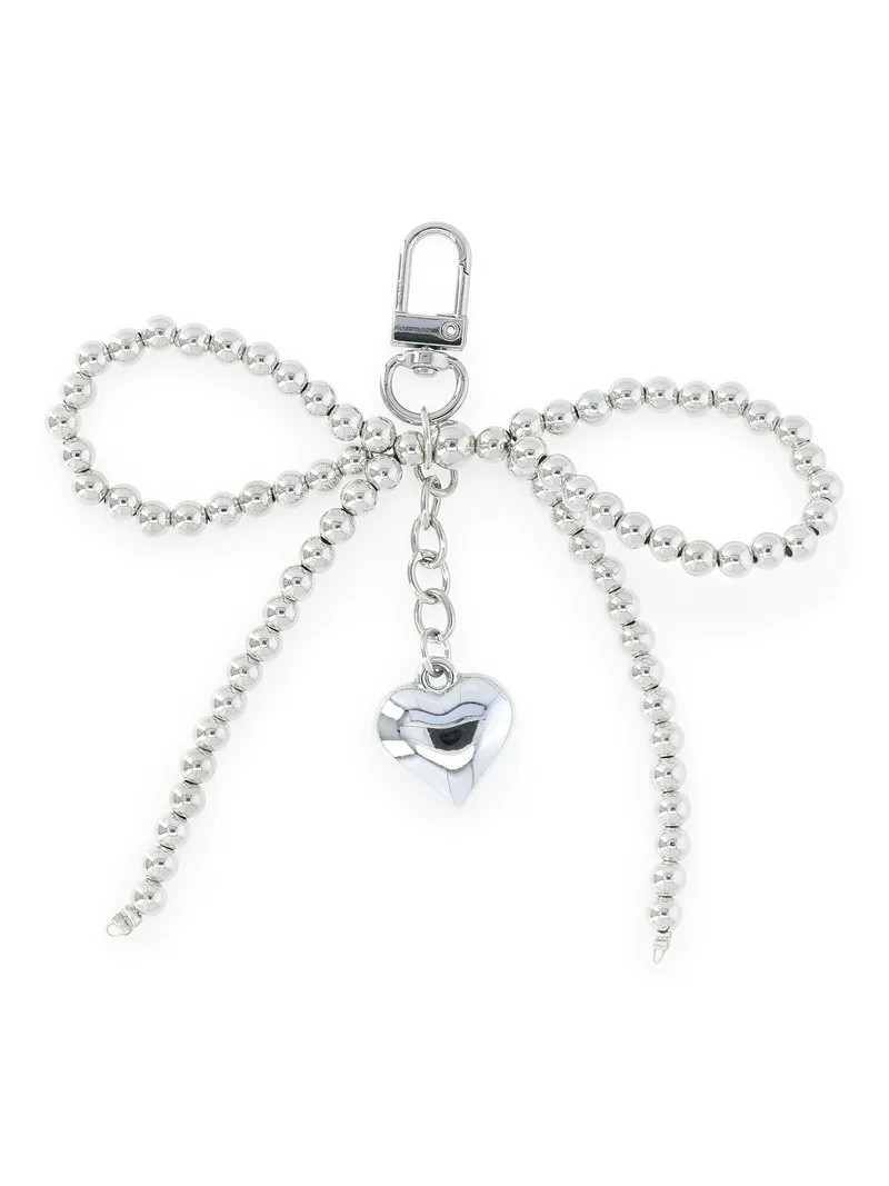 No Boundaries Women's Bag Charm, Silver Beaded Bow | Walmart (US)