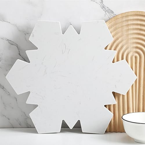 Reallnaive Christmas Snowflake Marble Cheese Board Xmas Charcuterie Cutting Tray Winter Snowflake Marble Serving Decorative for Decoration Charcuterie Kitchen(White) | Amazon (US)