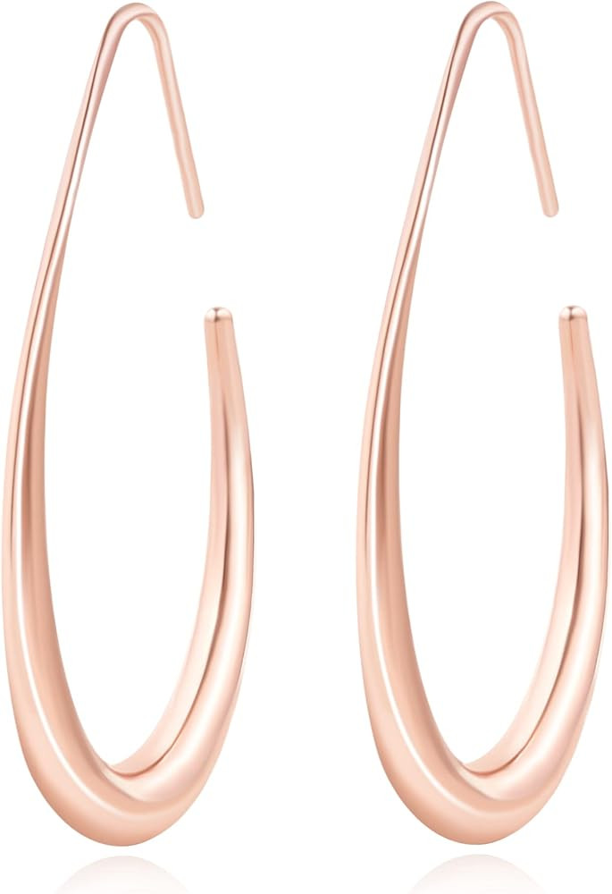 Lightweight Teardrop Hoop Earrings for Women - 14k Gold/White Gold Plated Large Oval Pull Through... | Amazon (US)