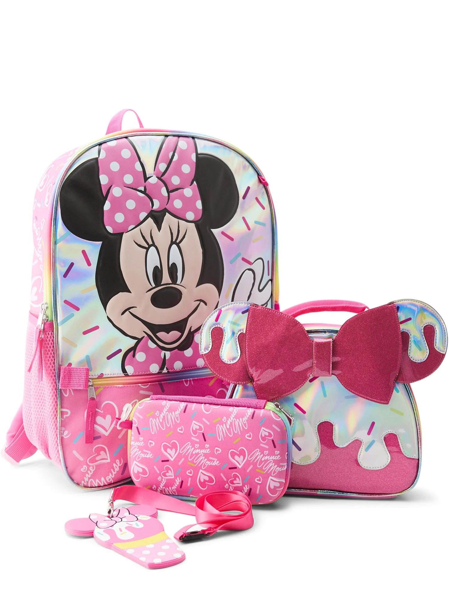 Disney Minnie Mouse Girl's 4-Piece Backpack with Lunch Bag Set, Pink | Walmart (US)