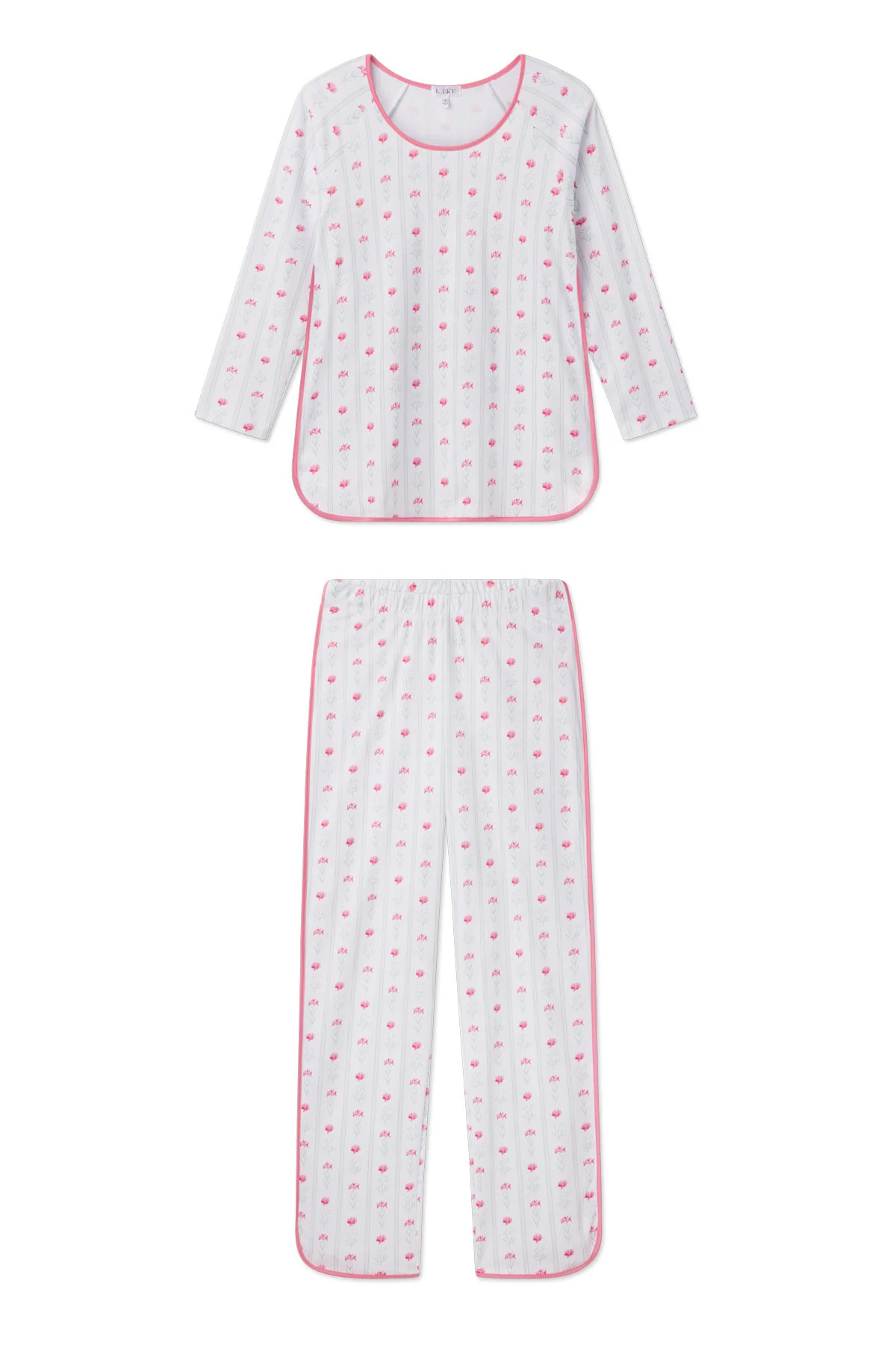 Pima Long-Long Set in Sunkissed Coral Watercolor Stems | Lake Pajamas