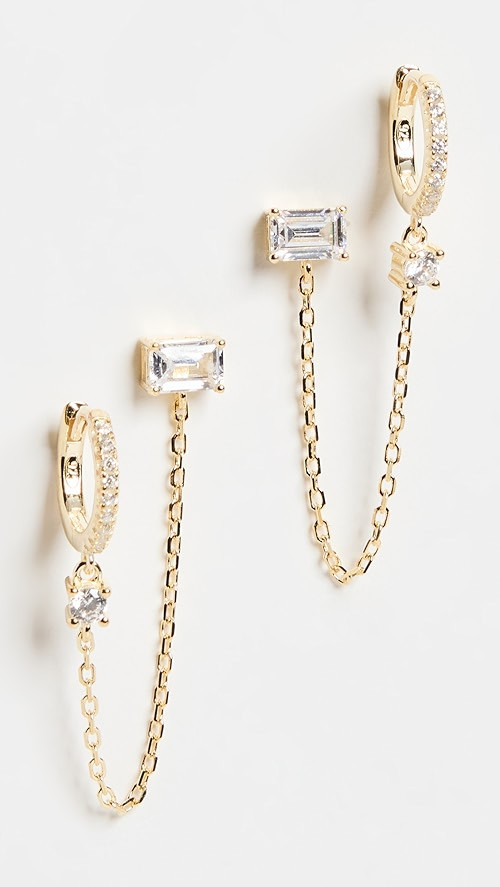 By Adina Eden Pave Huggie Chain X Stud Earrings | SHOPBOP | Shopbop