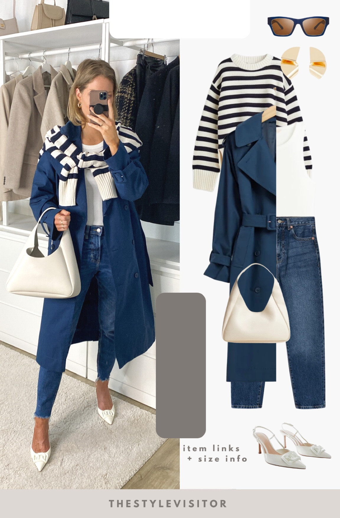 Can’t express how much I love this coat. The color is genius, the cut is flawless. Wearing xs. Lovely with jeans and cream tones, navy. I’ll be wearing it non stop for sure until spring has finally started here 🙈🥴  jeans is tts, jumper runs small would size up (s), top runs tts, wearing s. 

#trench coat #trenchcoat #mid rise jeans #tank top #striped jumper #denim #cream bag #casual smart #workwear 

#LTKworkwear #LTKSeasonal #LTKstyletip