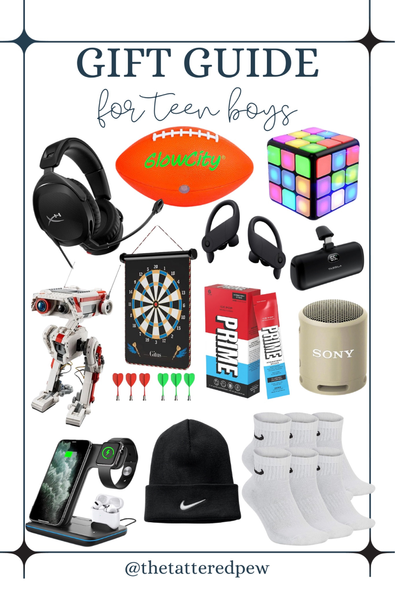 Gift Guide for teen boys! Shop these top rated gifts for that special teen boy in your life!  Headphones, Ruiz cube, glow in the dark football, robot, darts, speaker, prime drink, socks, hat, ear buds and more! 

#LTKGiftGuide #LTKSeasonal #LTKHoliday