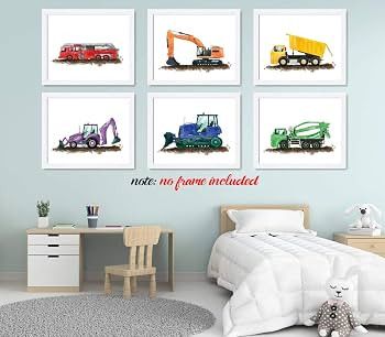 YIMEHDAN Watercolor Truck Wall Art Print- Playroom or Nursery Boy Bedroom Decor-Colorful Cartoon ... | Amazon (US)
