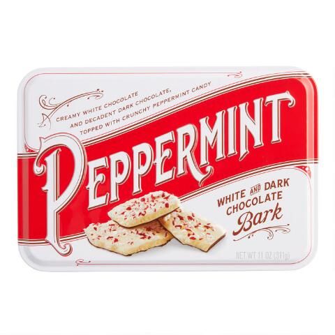 White and Dark Chocolate Peppermint Bark Tin | World Market