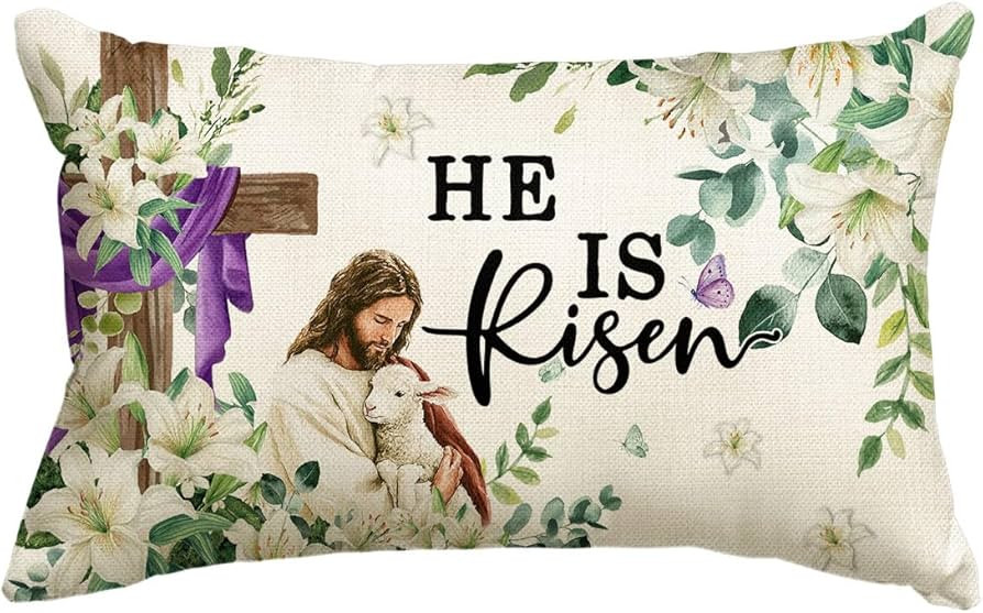 AVOIN colorlife Easter He is Risen Cross Lily Jesus Lamb Throw Pillow Cover, 12 x 20 Inch Eucalyp... | Amazon (US)