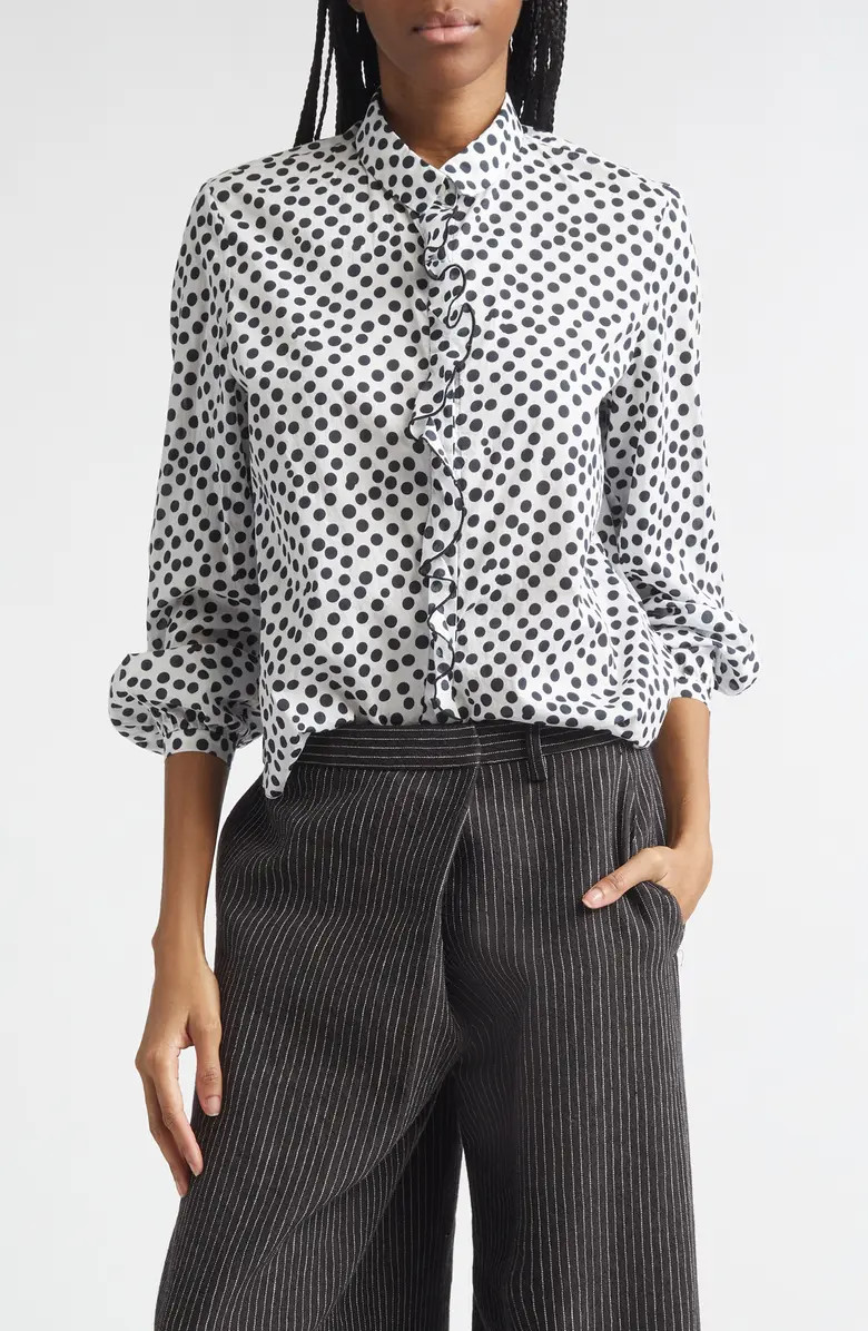 Polka Dot Ruffle Trim Button-Up Shirt | Nordstrom