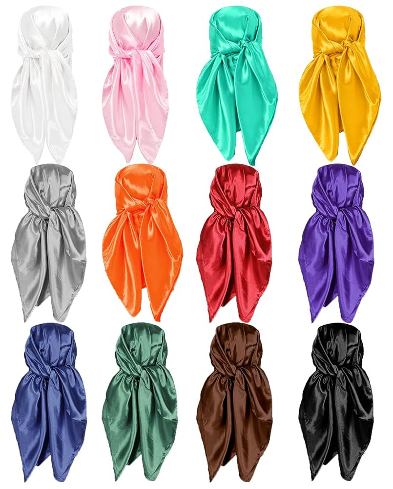 4/12/20 Pieces 35" Satin Head Scarf Large Square Scarf Silk Feeling Fashion Hair Wrapping Scarves... | Amazon (US)