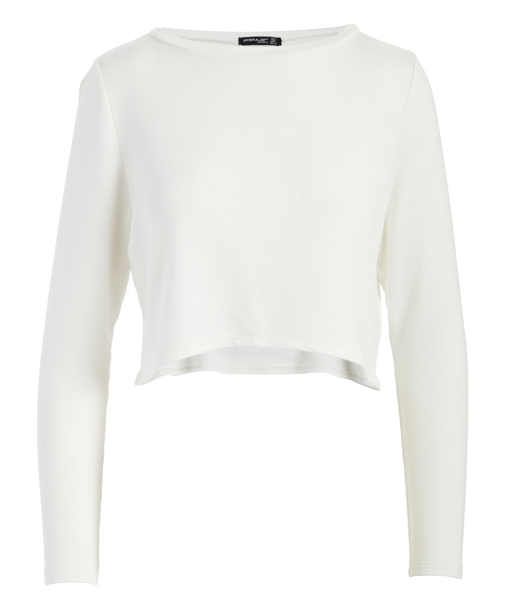 POPULAR BASICS Women's Tube & Crop Tops White - White Long-Sleeve Crop Top - Women | Zulily