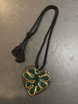 Vtg Yves Saint Laurent Green Enamel Big Heart Necklace 018/500 Signed RARE!!! | eBay US
