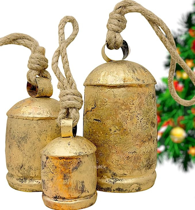 Set of 3 Large Christmas Bells Vintage Rustic Country Cowbells Decor Giant Harmony Metal Reindeer... | Amazon (US)